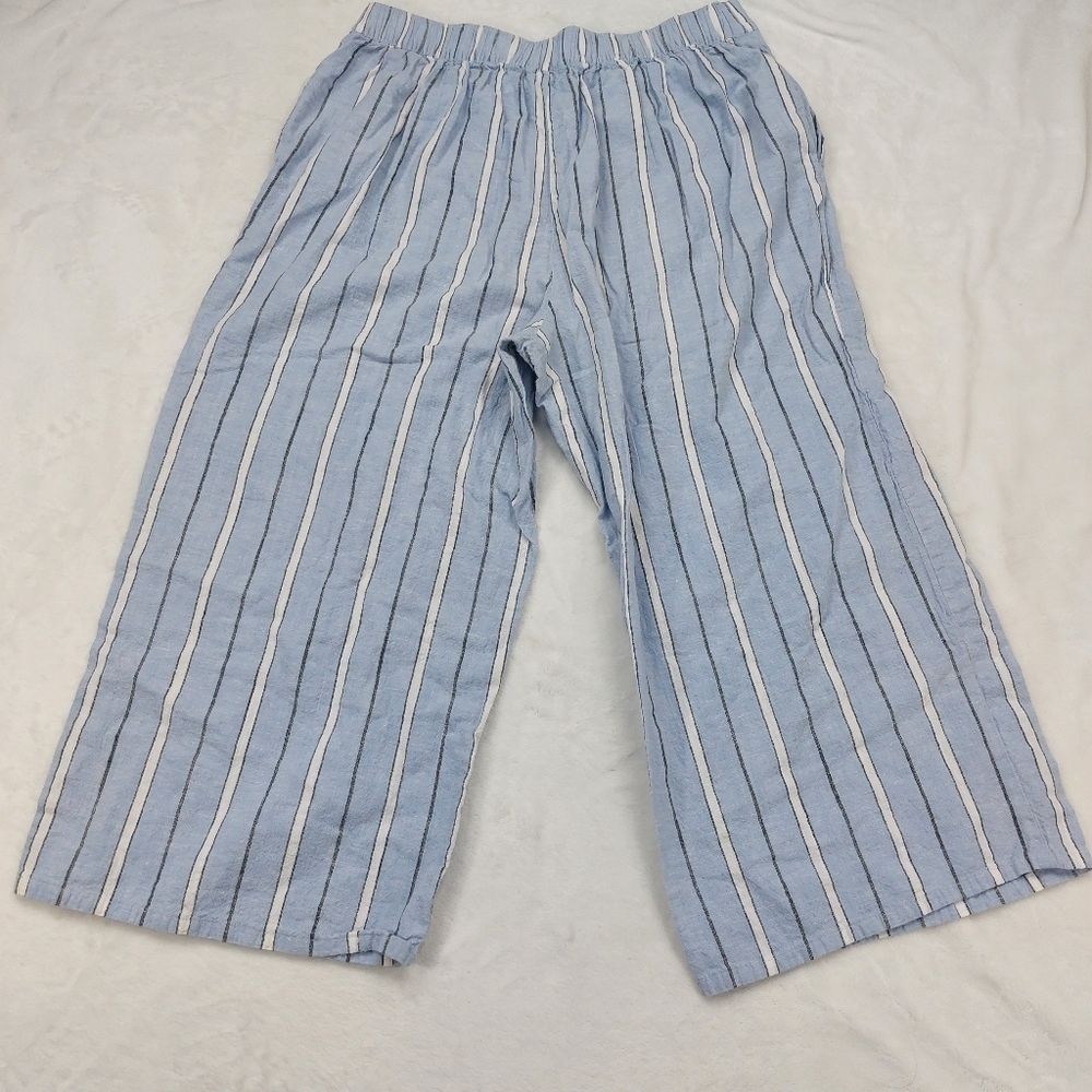 ARIZONA WOMENS BLUE STRIPED COTTON LINEN WIDE LEG PULL ON CAPRI PANTS SIZE XL - Picture 6 of 6